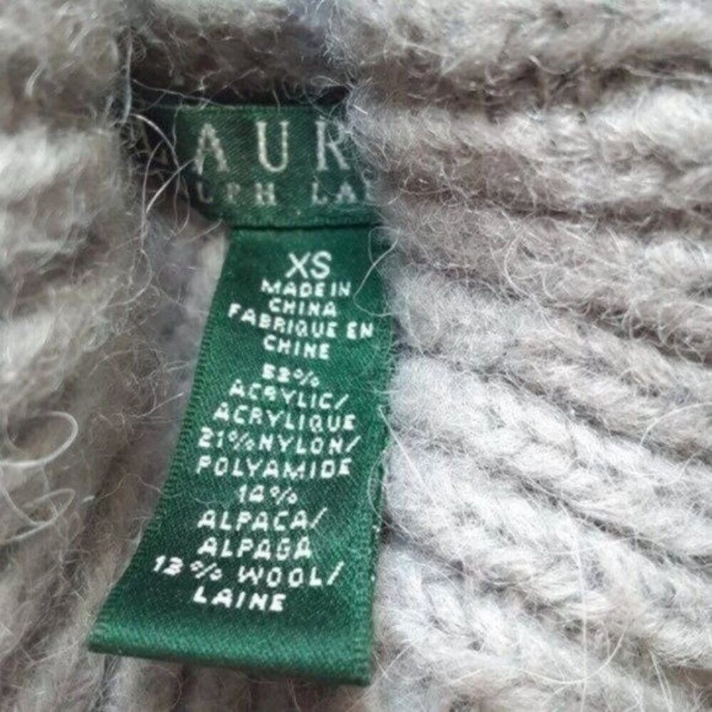 LRL Sweater‎ XS Cable Knit Plush Chunky Soft Gray Turtleneck Fisherman Preppy - Picture 5 of 7